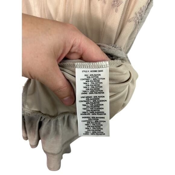 Cottagecore Boho Mesh Lace Dress M Taupe Ruffle Hem‎ Layering - Picture 7 of 8